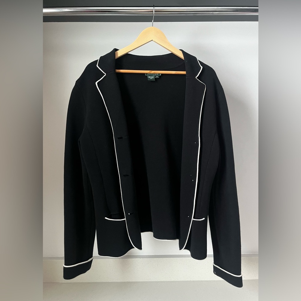 Ralph Lauren - 100% Cotton Sweater Knit Blazer Jacket - Black (Size: XL) - Picture 2 of 11